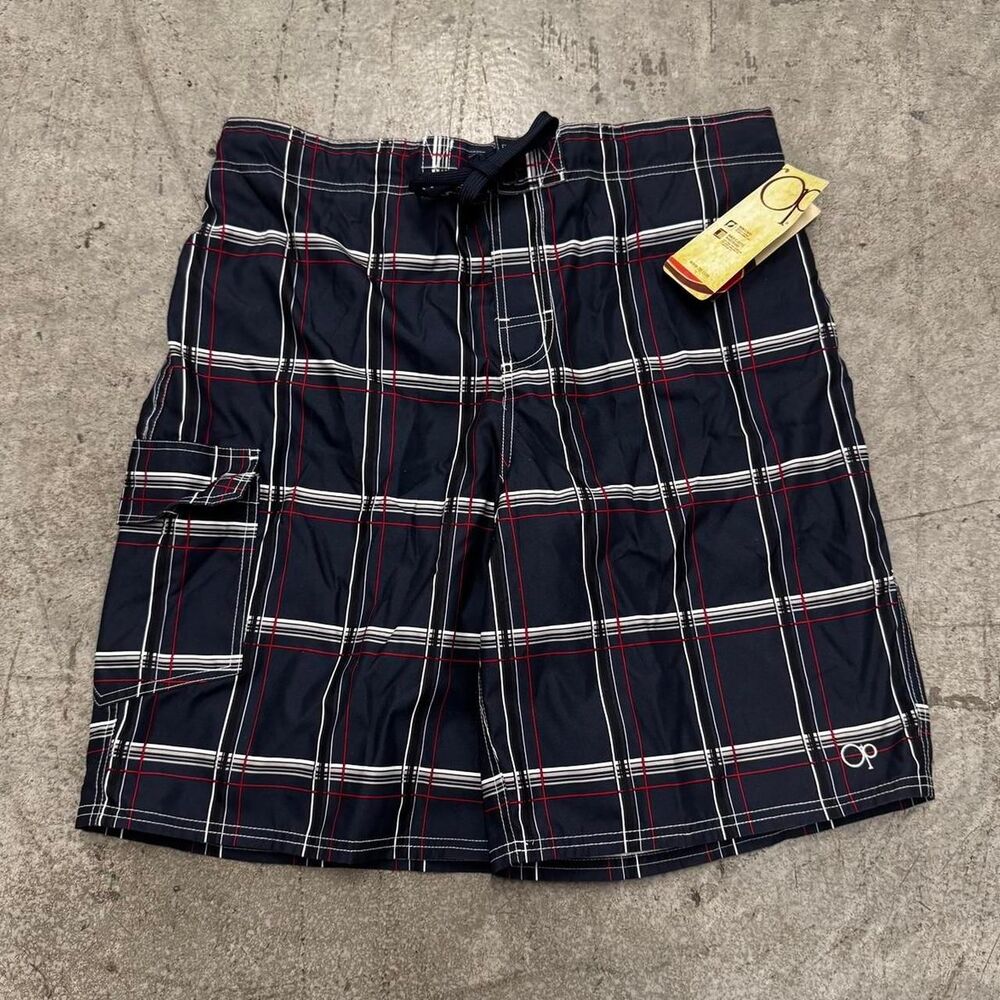 Deadstock Vintage Y2K Ocean Pacific Plaid Surf Board Shorts Swim Trunks 36/38W L